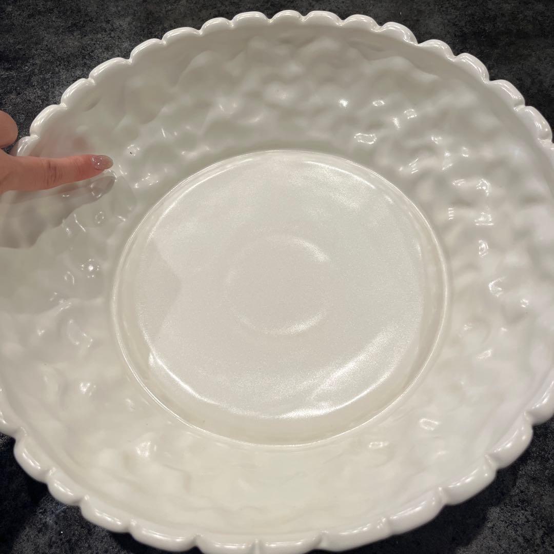 ジェンガラ 大皿 白陶器ボウル フランジパニ柄 フルーツ皿 フルーツボウル