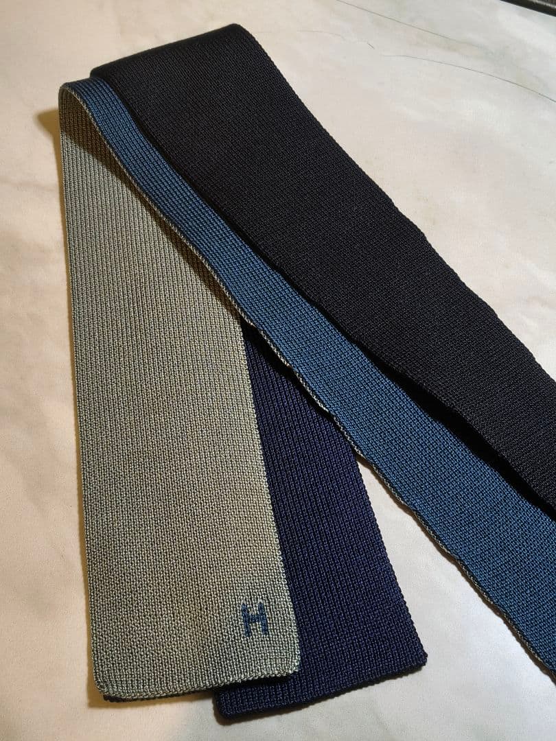 HERMES リバーシブル ネクタイ グリーン/ネイビー