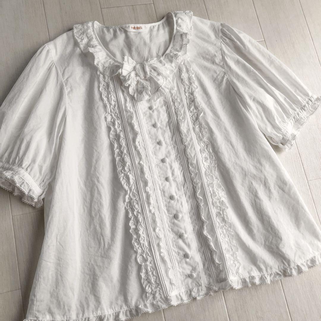 2023年 ピンクハウス 綿ローン ピンタック ピコフリル 白 ブラウス