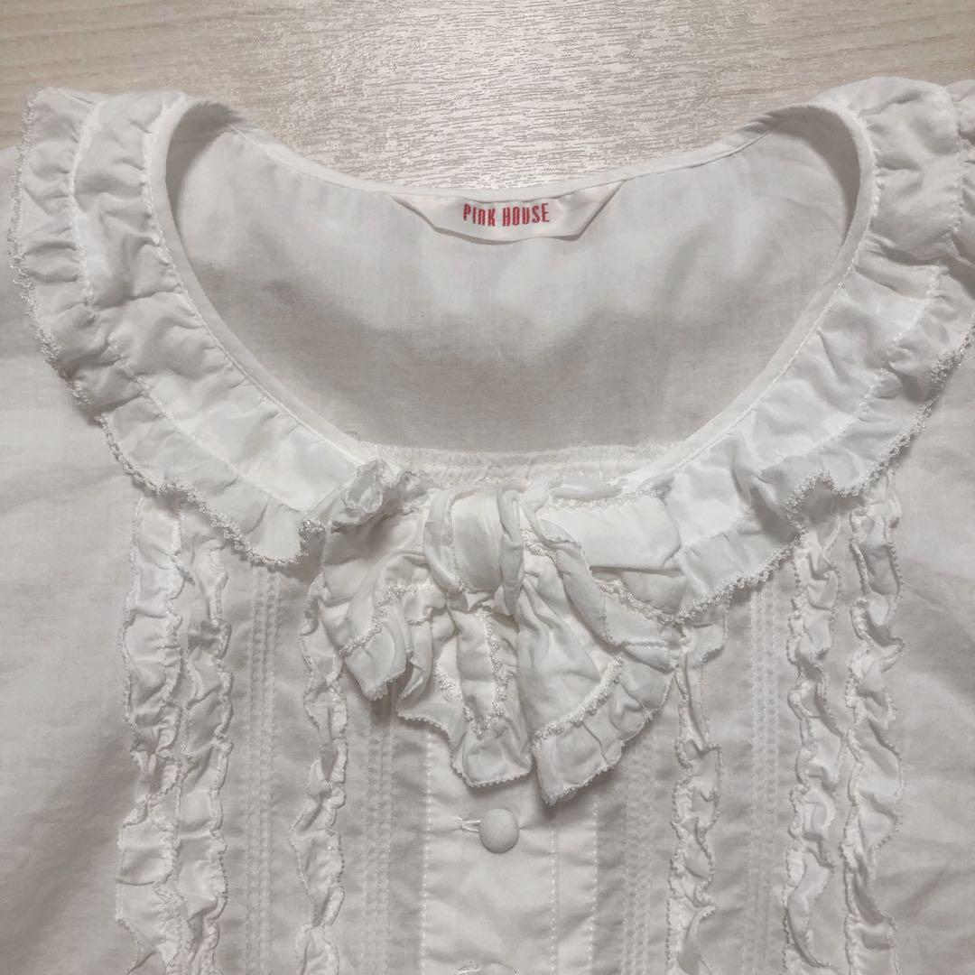 2023年 ピンクハウス 綿ローン ピンタック ピコフリル 白 ブラウス