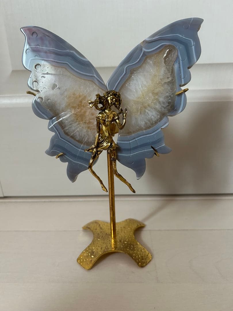 【限定1点】蝶の天然石アゲート×妖精オブジェ高級インテリア新品浄化・癒し・開運に