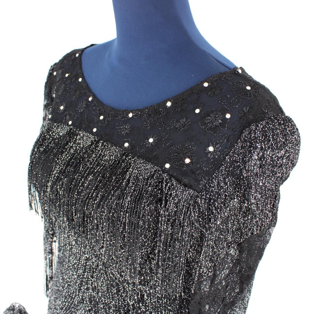 【美品 社交ダンス衣装】ワンピース ドレス 黒 ブラック ラインストーン レース