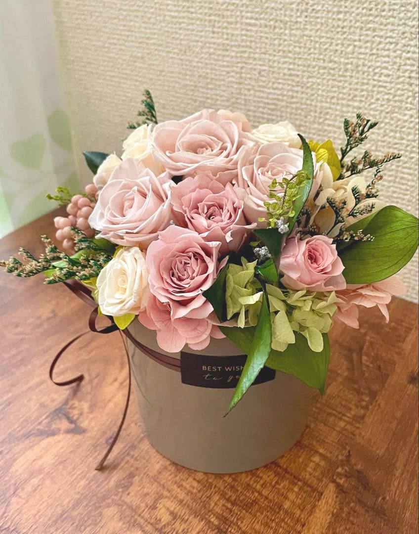 ＊*..くすみピンクのナチュラルアレンジ＊°.プリザーブドフラワー　お花の贈り物