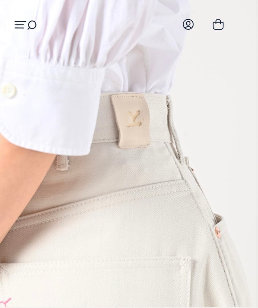 45R ライ麦デニムのクロスオーバースカート（ホワイト・一張羅）　サイズ2