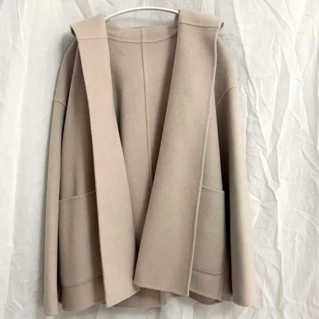 ギャルリーヴィ　ウールダブルフェイスフーデッドショートコート　ウールリバーコート