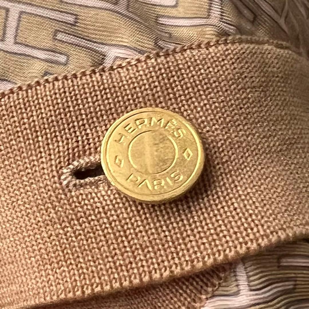 エルメス シャツ Hロゴ 金ボタン シルク ニット切替 ブラウン 40 フランス