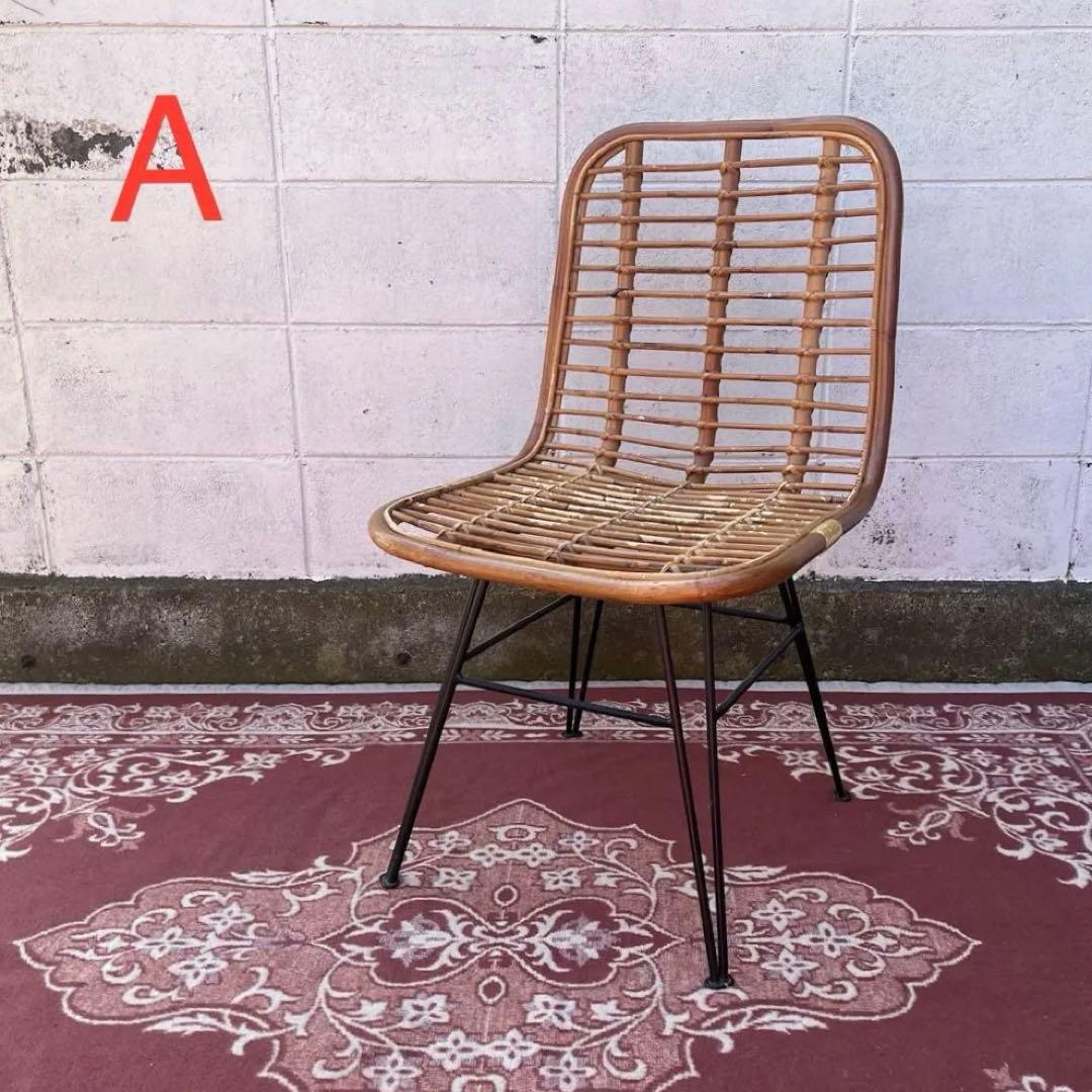 古家具◾️籐ラタン座面×鉄脚アイアンレッグ チェア 椅子 イス A