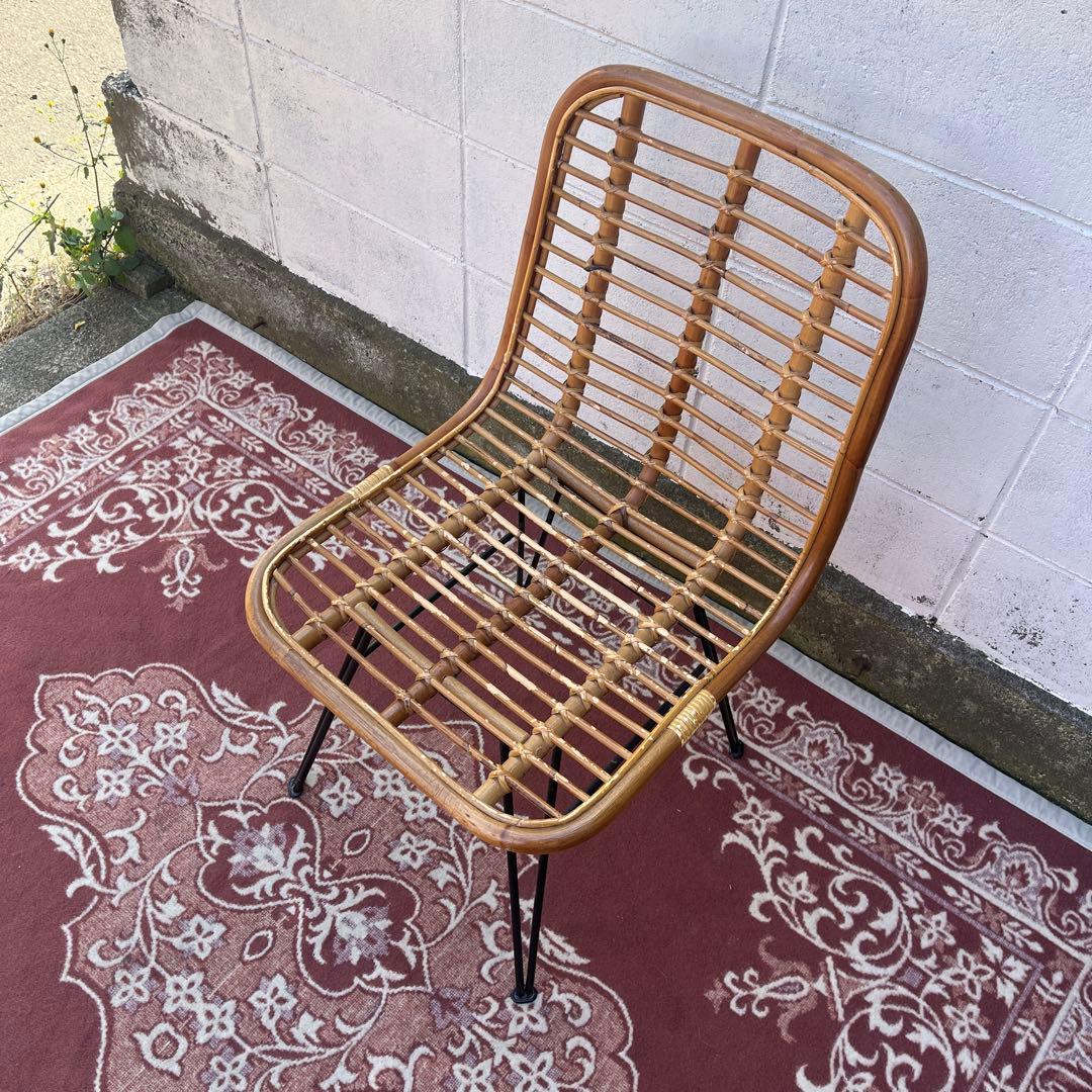 古家具◾️籐ラタン座面×鉄脚アイアンレッグ チェア 椅子 イス A