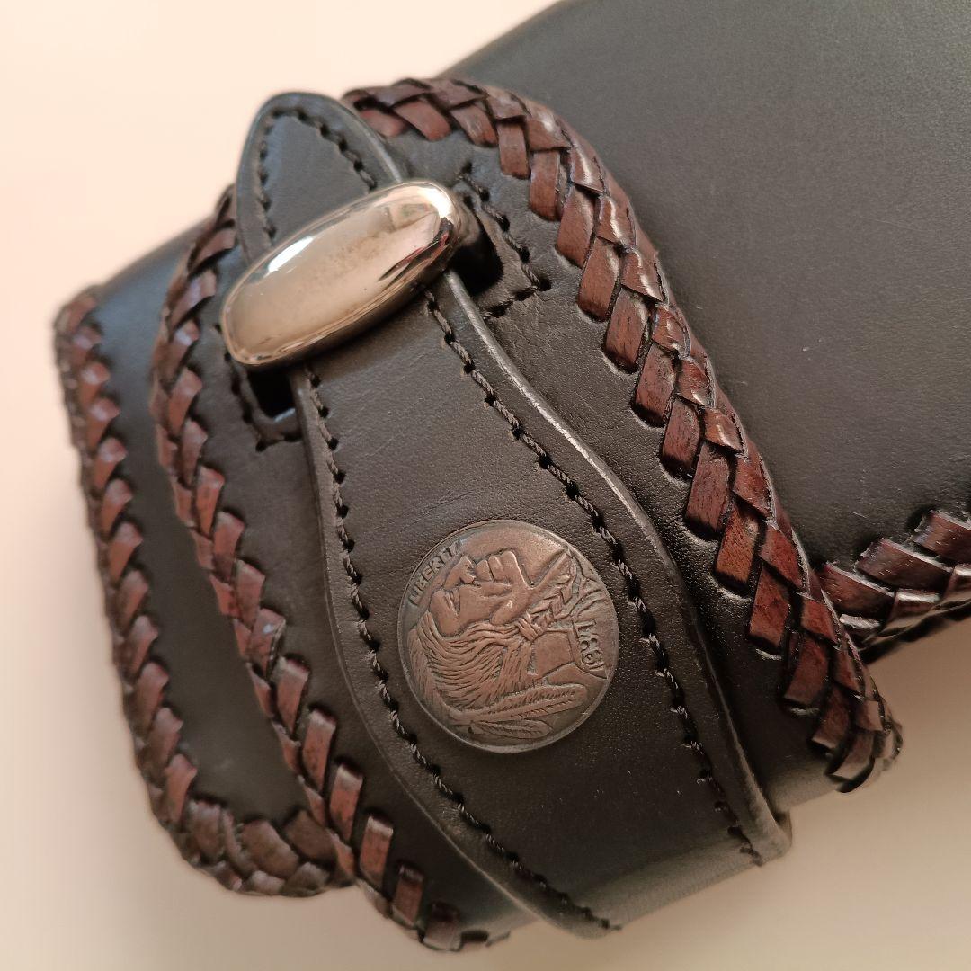 レザー バイカーズウォレット 編み込み 長財布