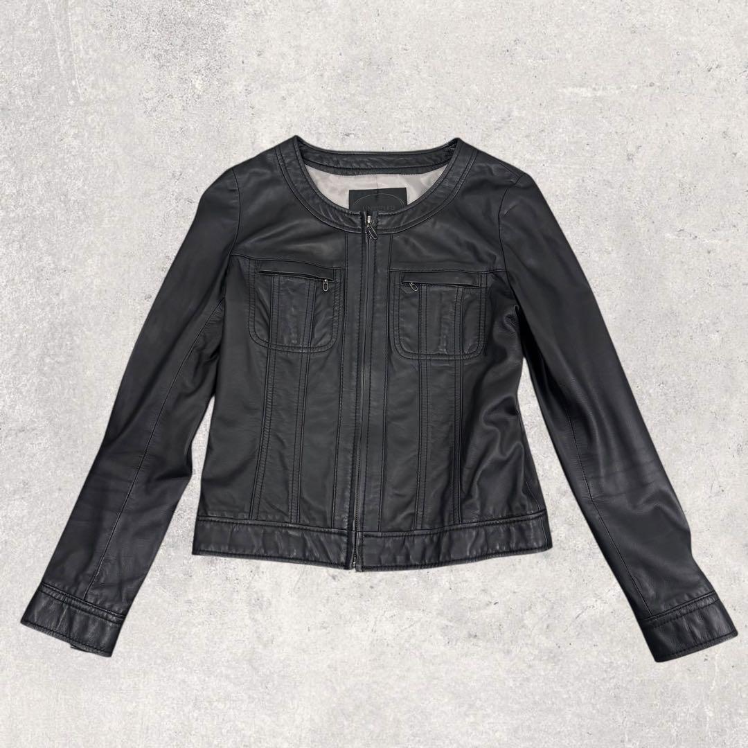 mint☆アンタイトル ラムレザージャケット ブラック　ノーカラー L