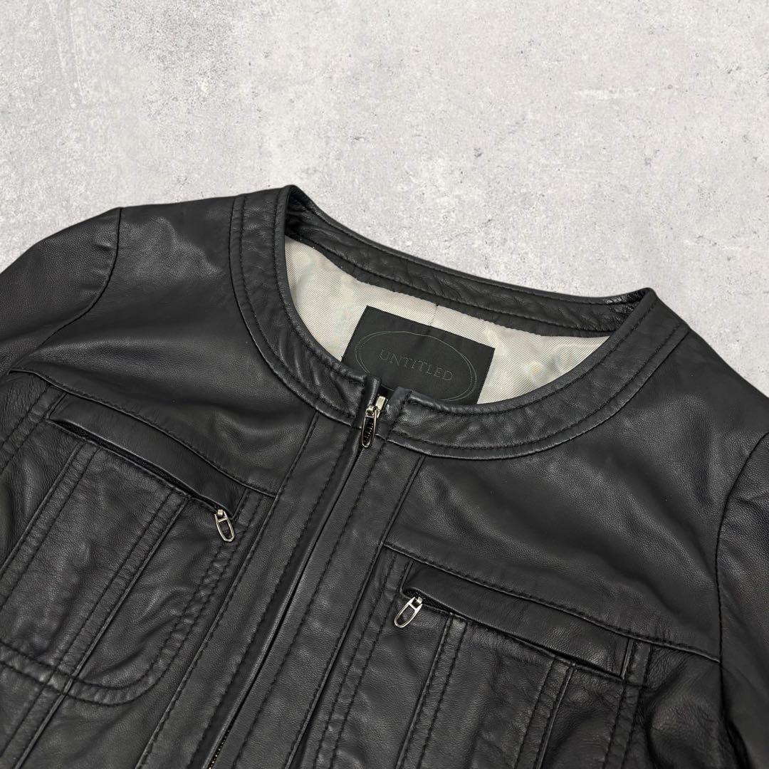 mint☆アンタイトル ラムレザージャケット ブラック　ノーカラー L