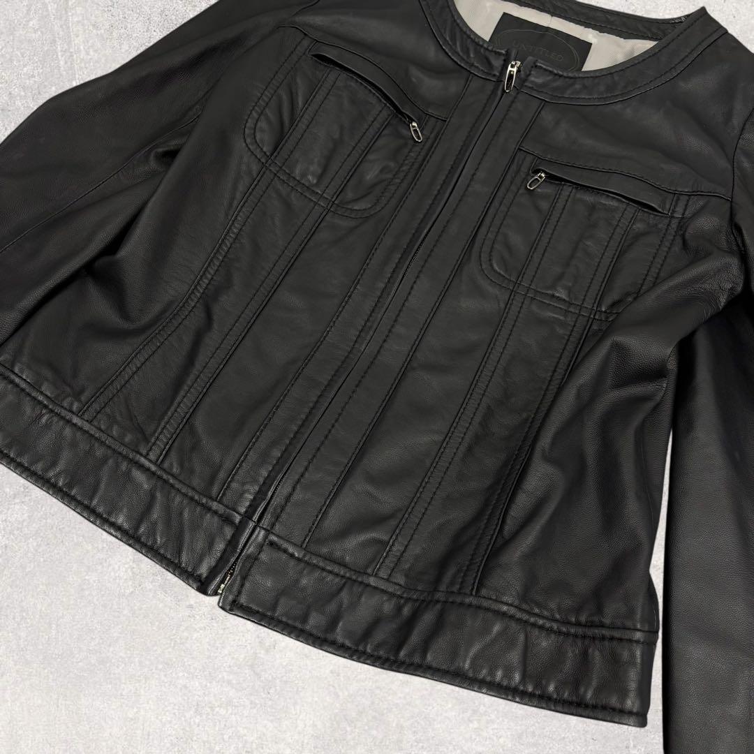 mint☆アンタイトル ラムレザージャケット ブラック　ノーカラー L