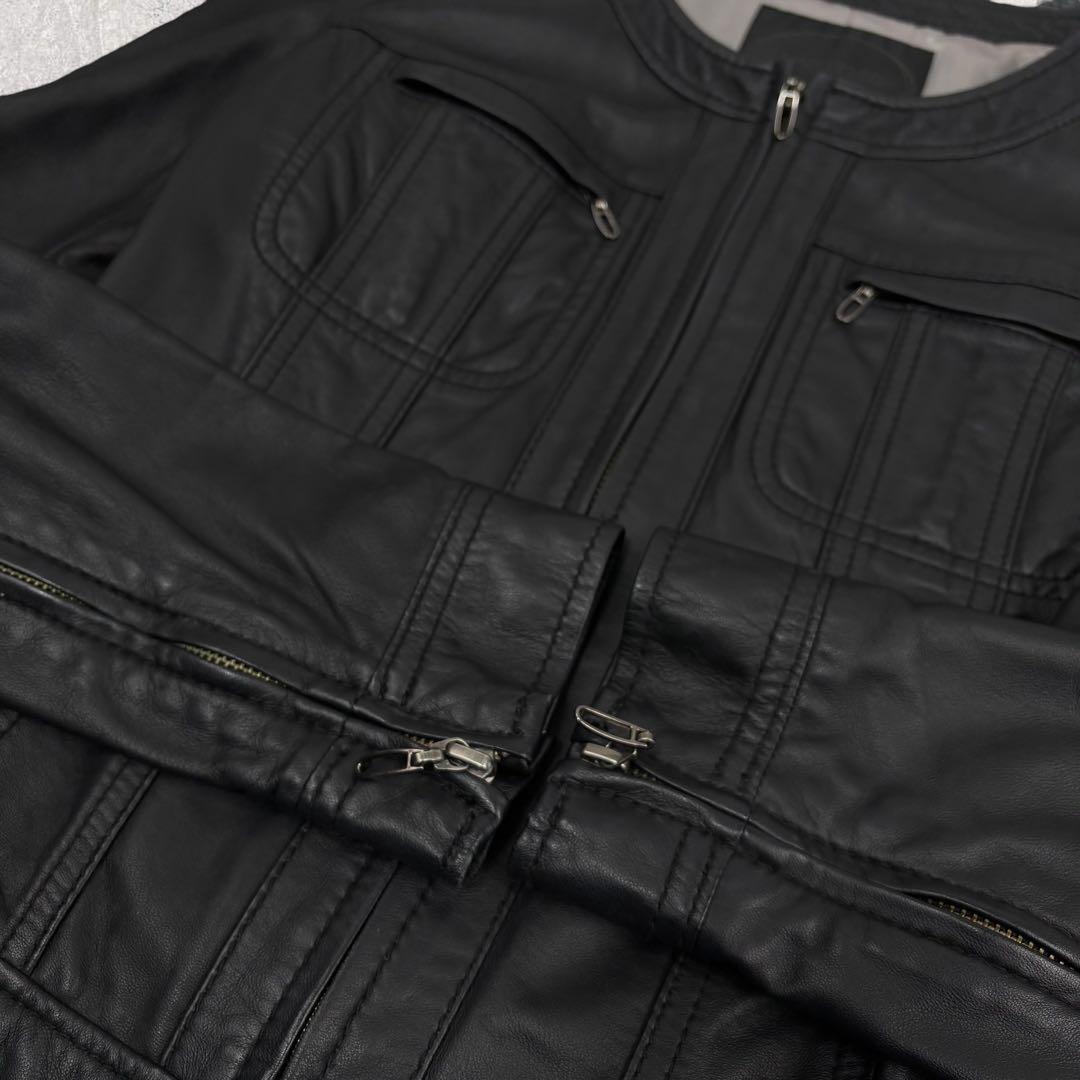 mint☆アンタイトル ラムレザージャケット ブラック　ノーカラー L