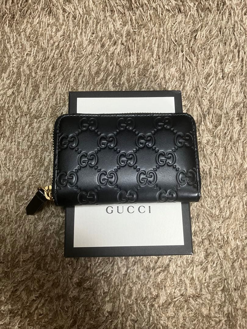 【極美品】グッチ ケース ラウンドファスナー GG柄 シマレザー 黒