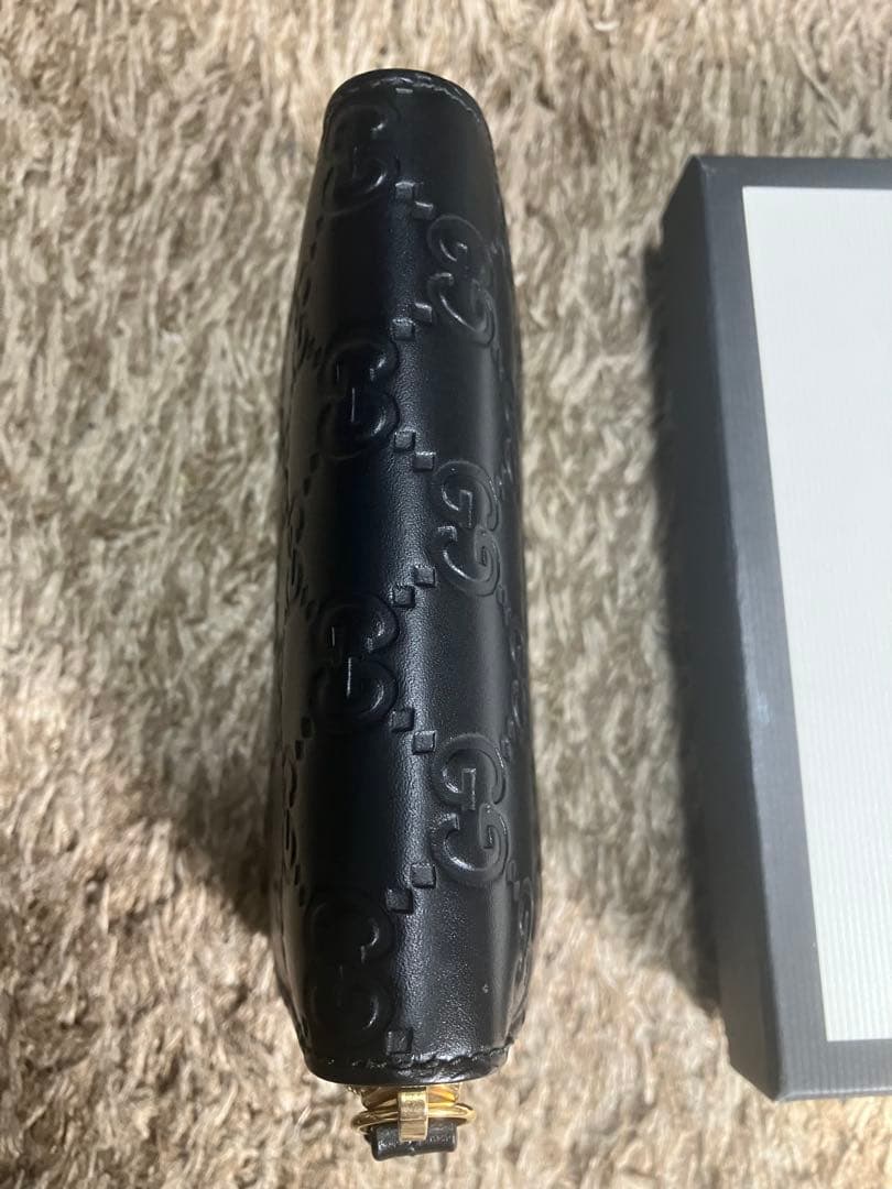 【極美品】グッチ ケース ラウンドファスナー GG柄 シマレザー 黒