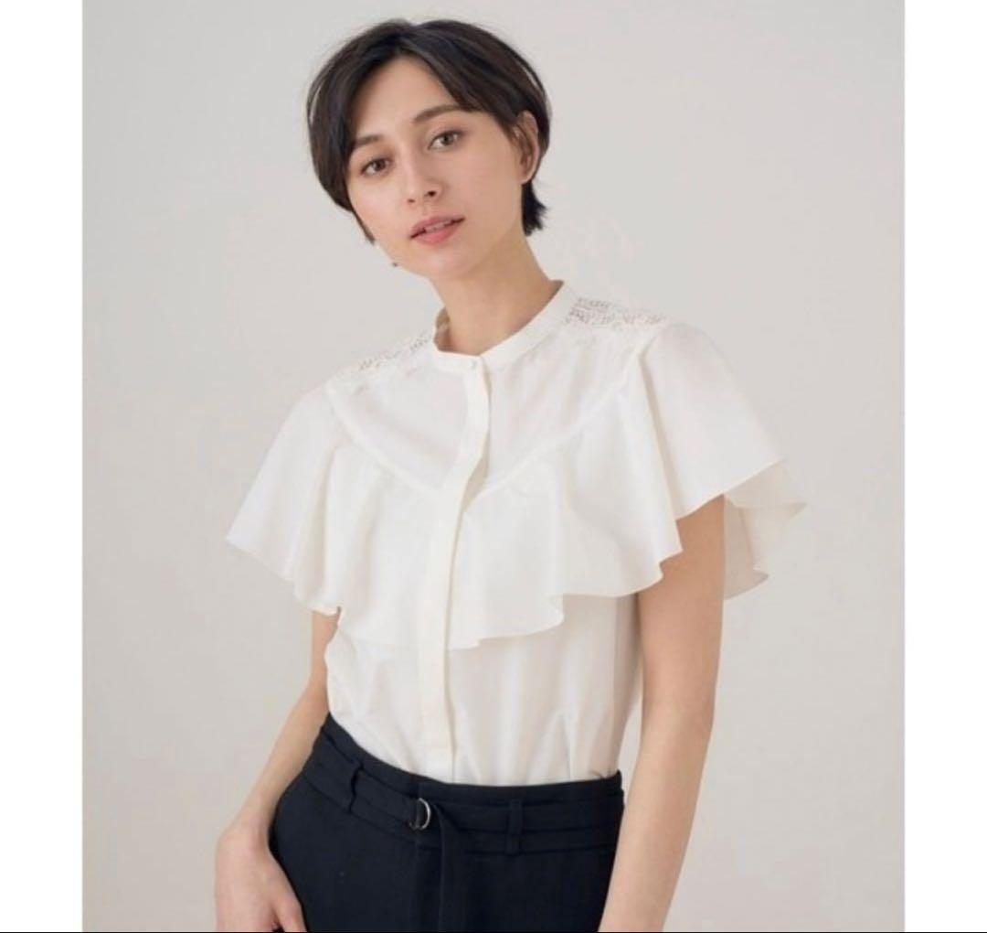 売り切り新品　アナイ　トリアセコットンレースラッフル ブラウス　36