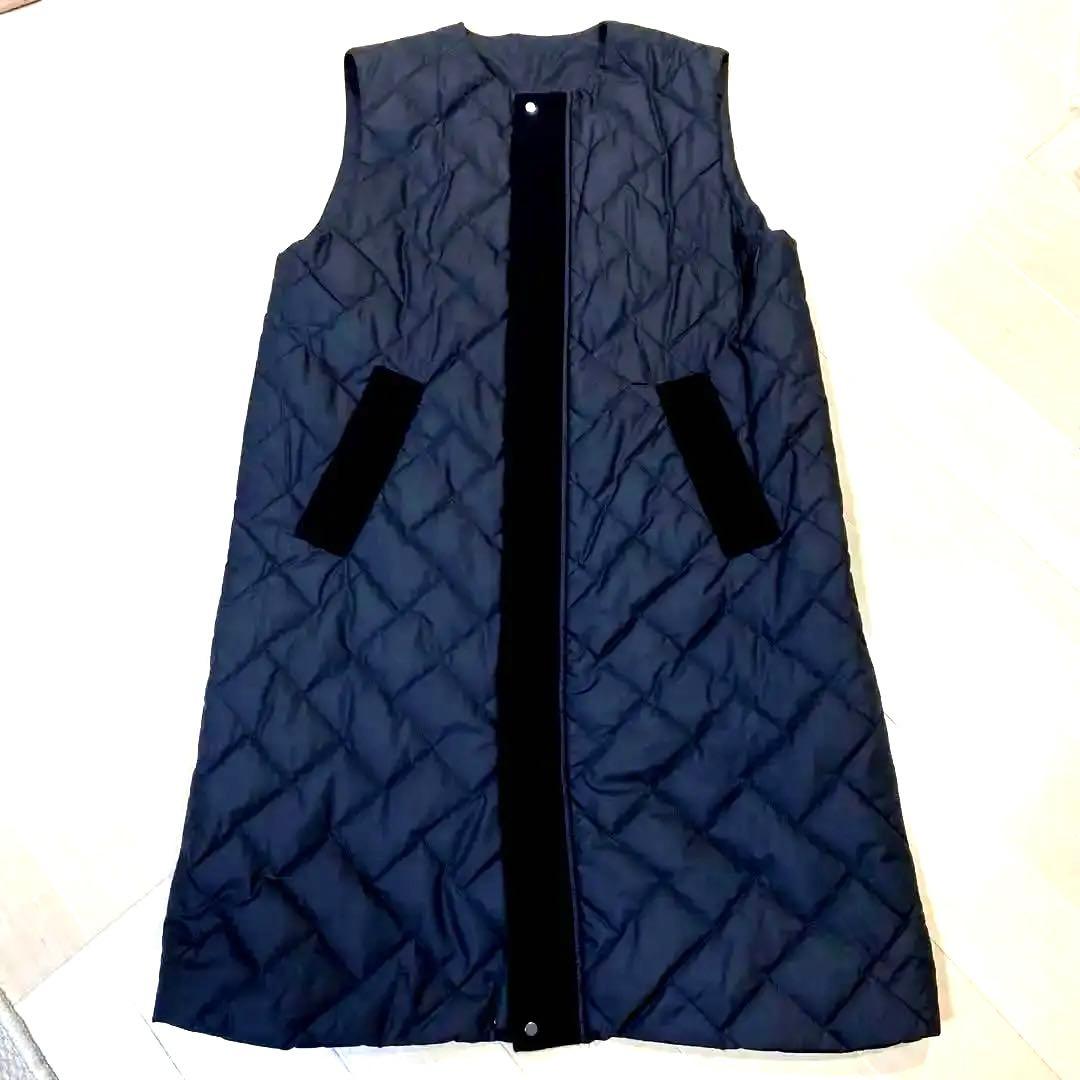 ブラック キルティング薄めダウンロングベスト 38 ほぼ未使用