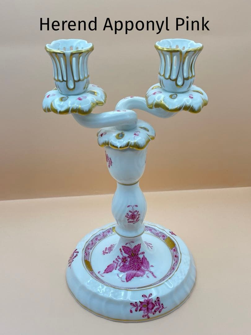 ヘレンドアポニーピンクのキャンドルホルダー