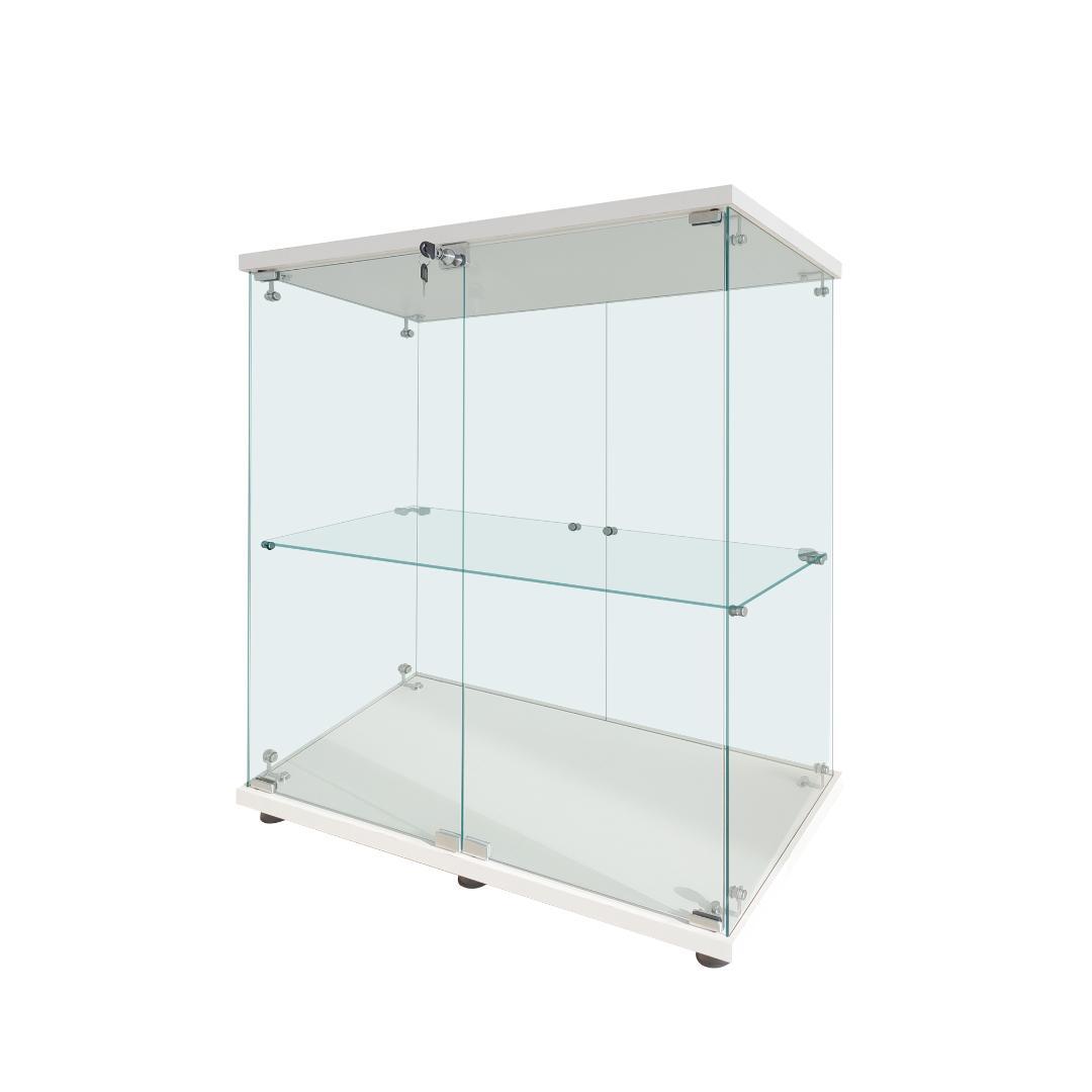 【新品】コレクションケース  ガラス 2段ワイド 棚 ホワイト