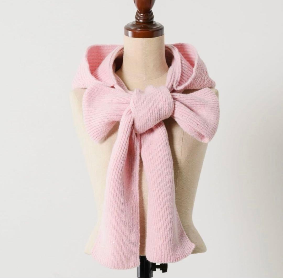 【fekete】ラメフーディーマフラー ピンク