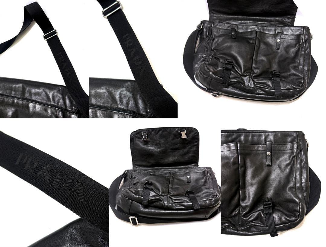 プラダ　レザー　メッセンジャー ショルダー バッグ　ハイエンド　定価35万　ロゴ