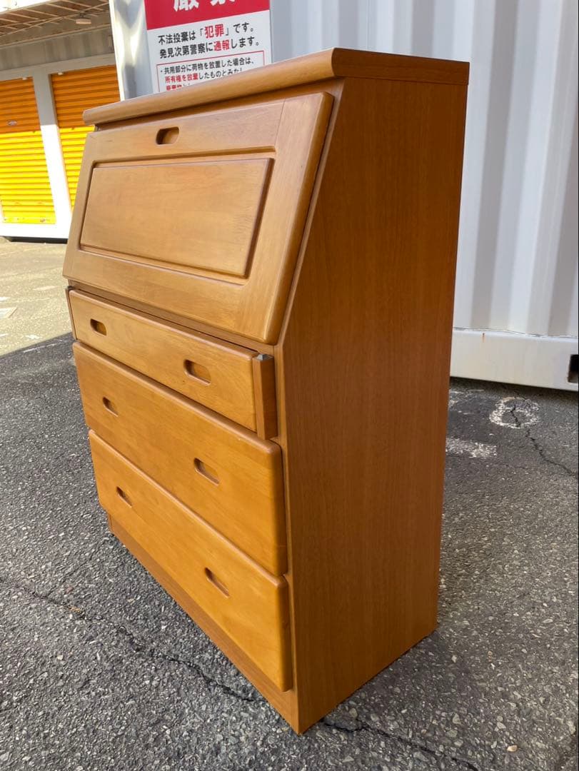 吉川木工　木製 ライティングビューロー デスク 3段引き出し 収納家具