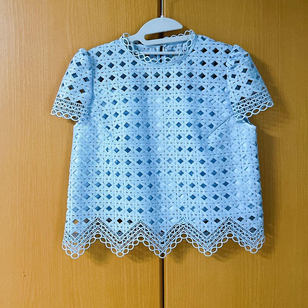 【美品】ツイストレースブラウス サックスブルー 36 セルフォード