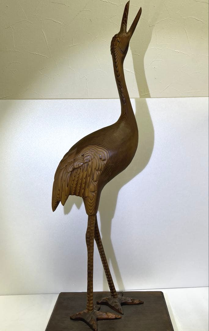 時代木製鶴置物　高さ約81㎝　東Y8-0128③タコサ