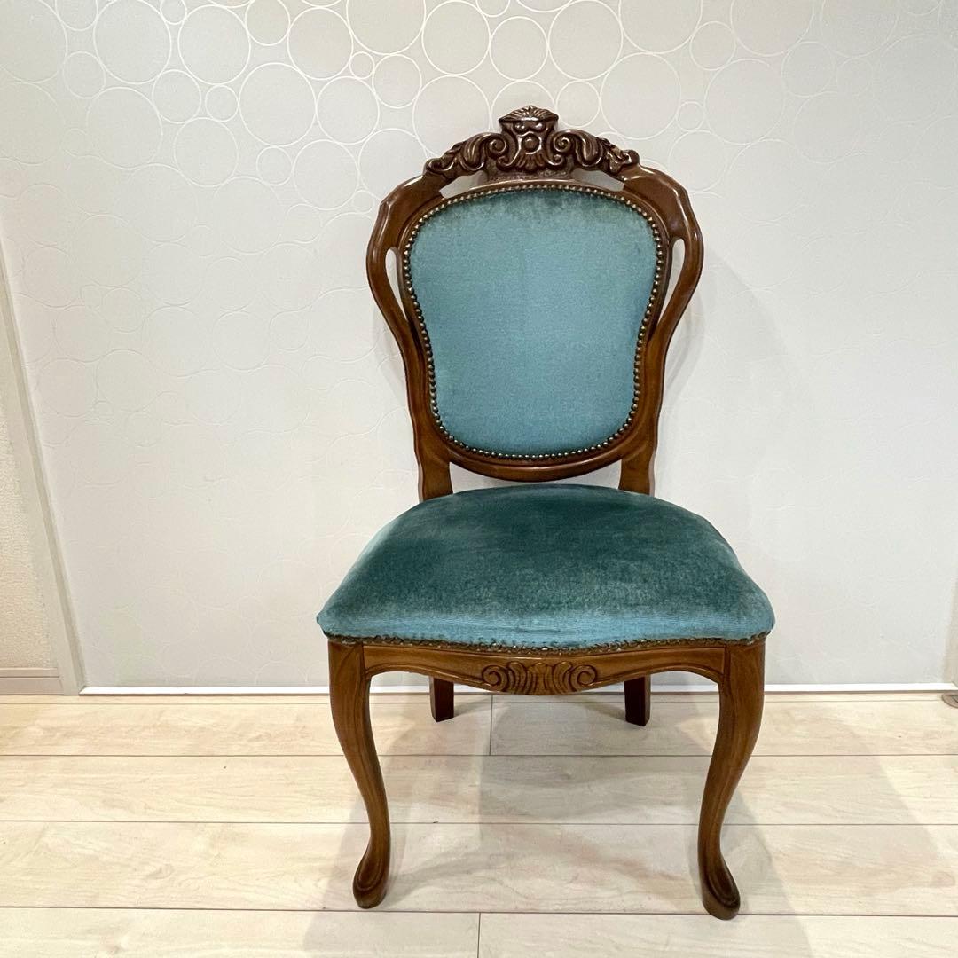ダイニングチェア ロココ調チェア 猫脚 彫刻 木製 椅子 ベロア調　北欧 ②