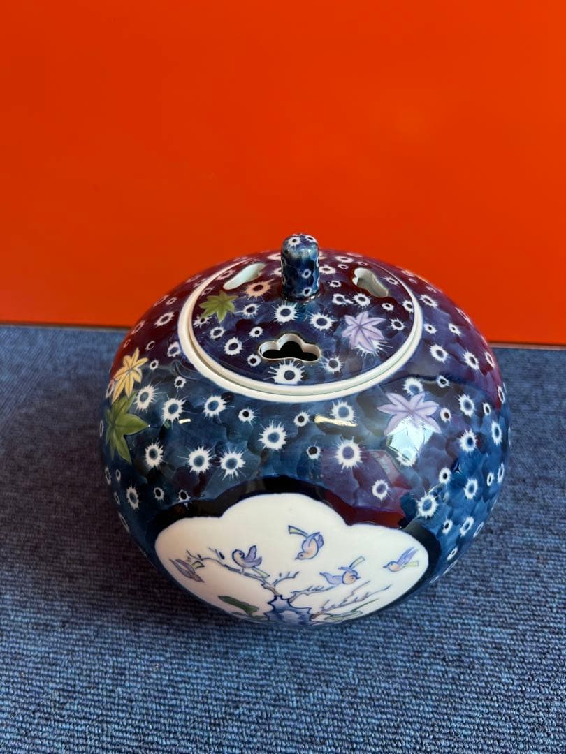 1066 有田焼　色絵花鳥　香炉　未使用