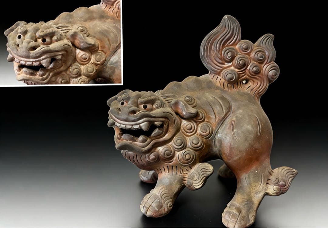 備前焼 唐獅子 置物 木南知加選 在刻銘 時代物 古美術 骨董品 縁起物 極上品