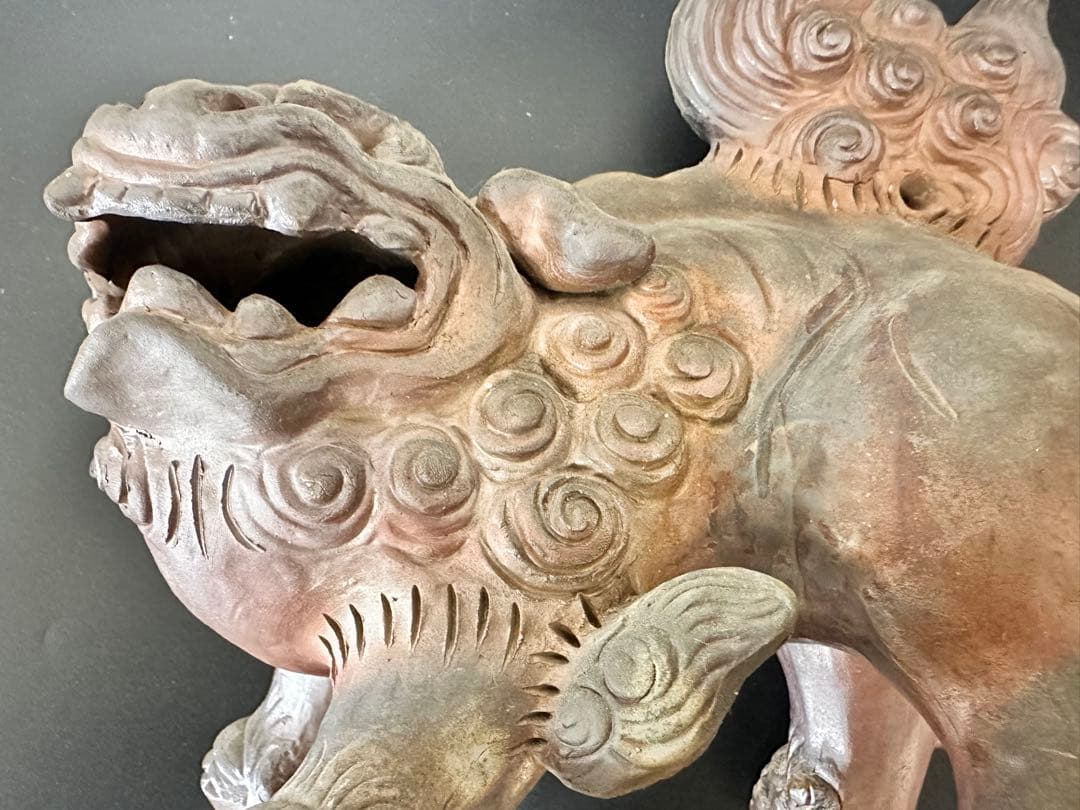 備前焼 唐獅子 置物 木南知加選 在刻銘 時代物 古美術 骨董品 縁起物 極上品