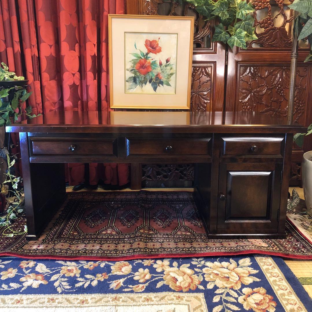 国産アンティーク　北海道民芸　書斎　 樺ザクラ無垢材 座机　文机　帳場机