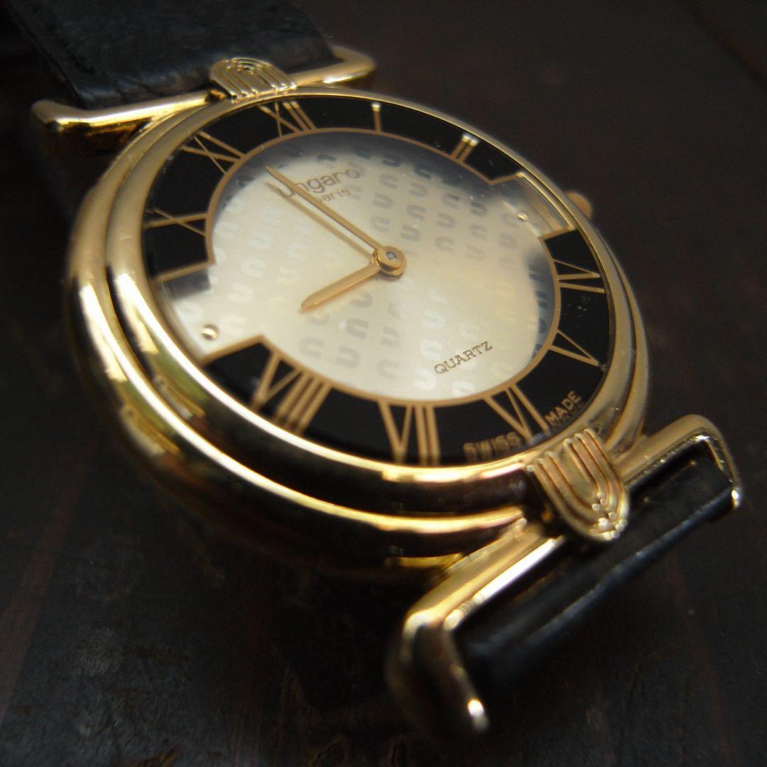 ungaro paris ウンガロ スイス製 クォーツ 腕時計 黒金