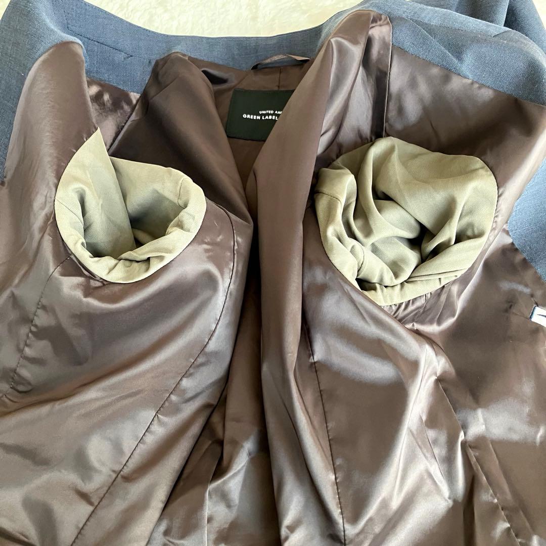 グリーンレーベルリラクシング ノーカラー パンツ スーツ ネイビー 38 総裏