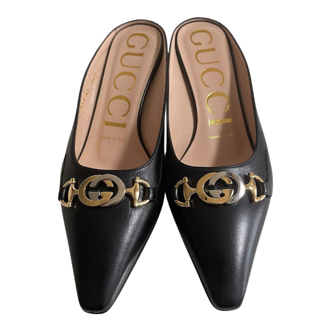 【新品未使用】GUCCI ブラックレザーパンプス GG ホースビット 36