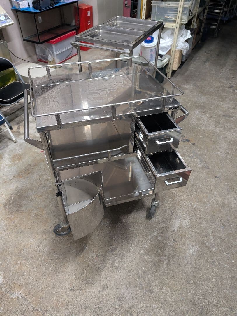 ステンレス製 医療用回診車 キャスター付作業台