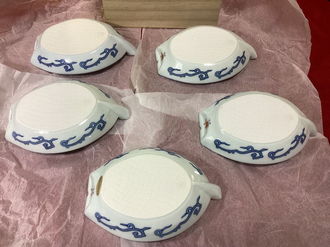 林九郎窯　舟型　宝地紋　小皿　5枚