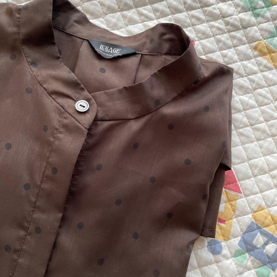 レサージュ DEVEAUX/ドットタックスリーブシャツ　ブラウン