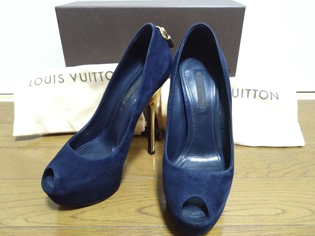 LOUIS VUITTON ルイヴィトン ネイビー オープントゥ ハイヒール