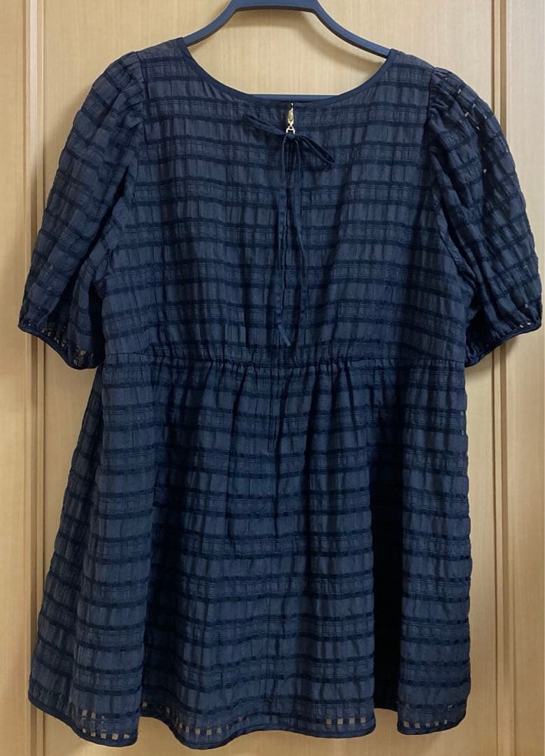 【Rose Tiara】シースルーチェックブラウス　ブラック　　サイズ46