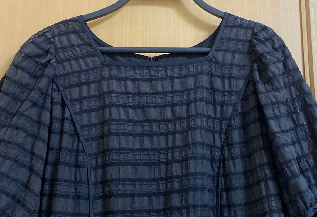 【Rose Tiara】シースルーチェックブラウス　ブラック　　サイズ46