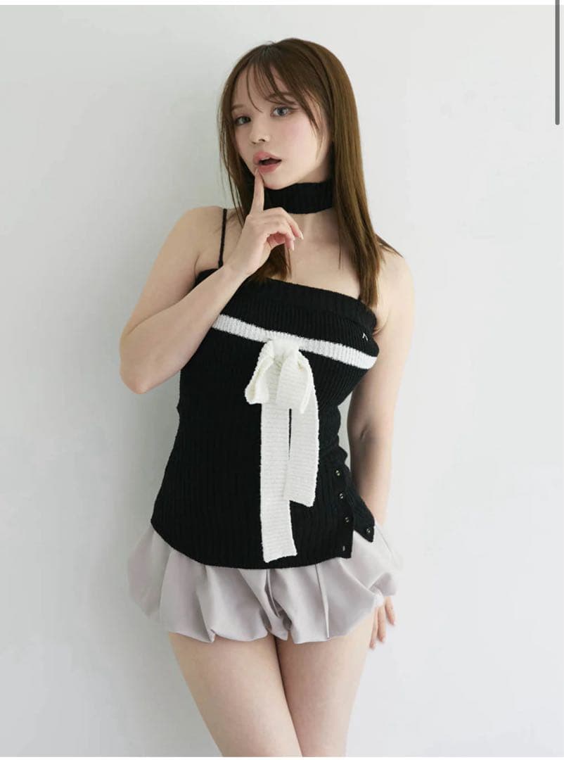 トップス Candice ribbon bare tops black
