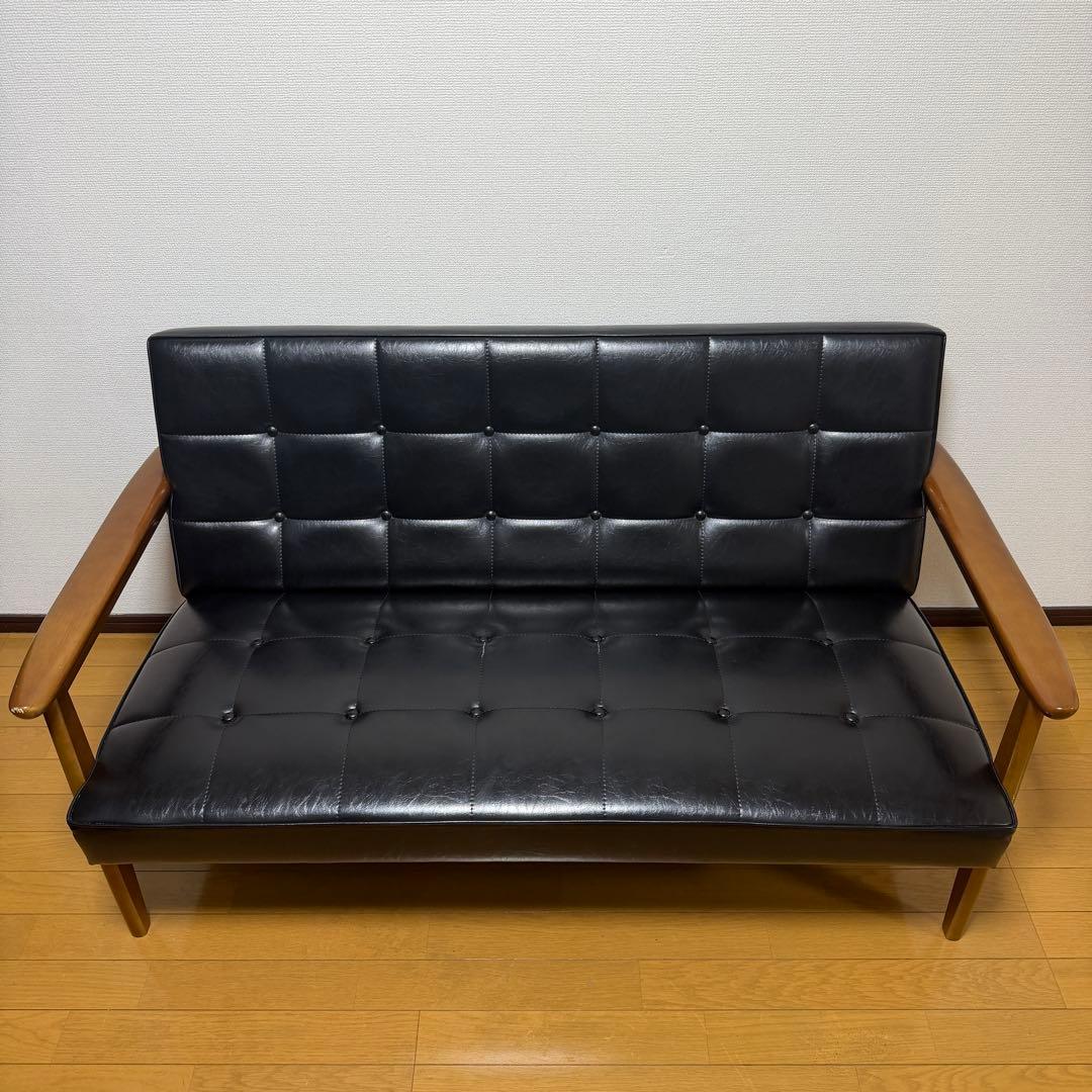 カリモク６０　Kチェア　２シーター　karimoku　レザー　ブラック　２人掛け