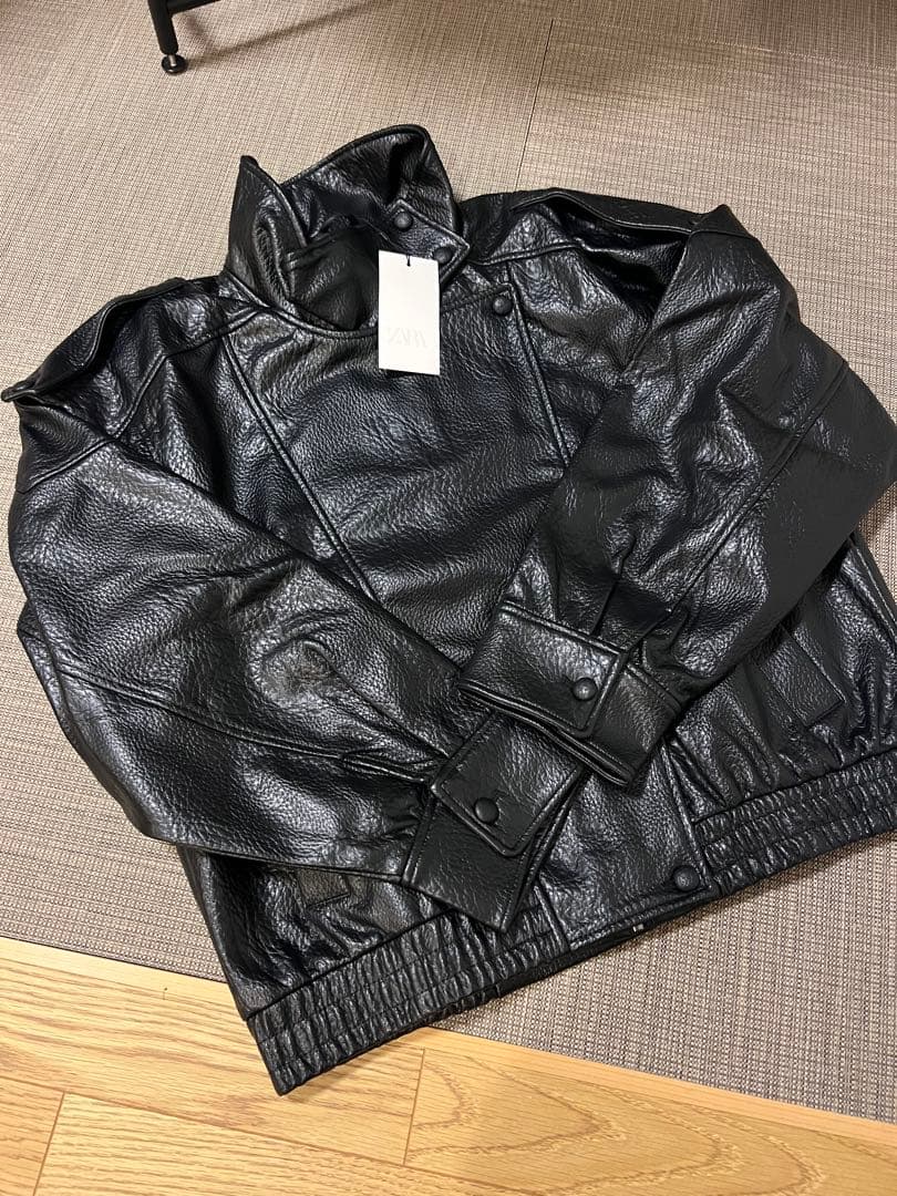 【最安値】ZARAフェイクレザージャケット XLサイズ ブラック ysl