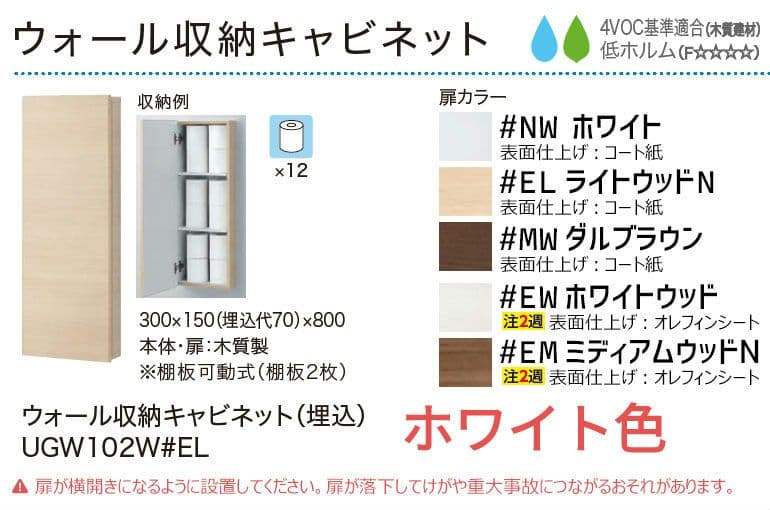 TOTO ウォール収納キャビネット UGW102W トイレ収納 埋込