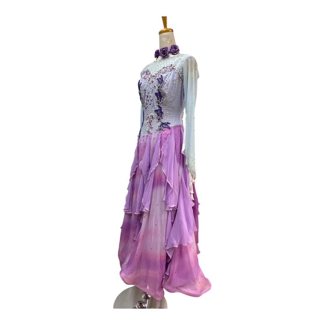 6313★白樺ドレス★M 紫 スワロミックス スタンダードドレス 社交ダンス