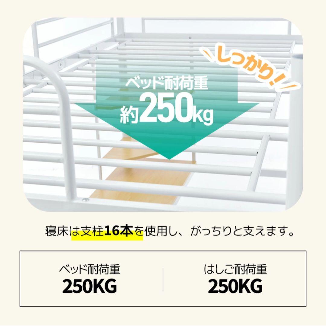 耐荷重250kg！収納力◎ デスク付きロフトベッド（マットレス付き）