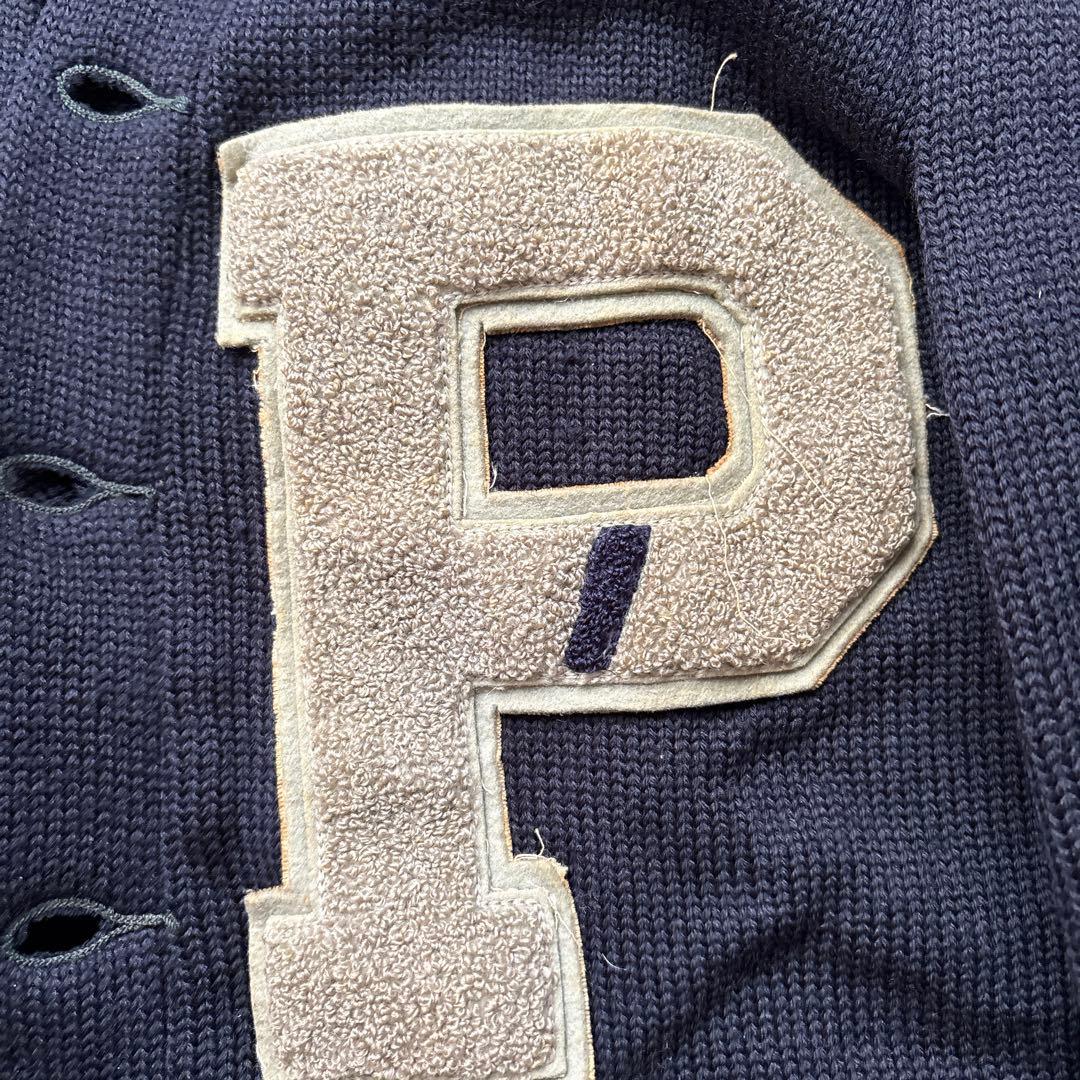 古着　60's ダークグレー ニットカーディガン P刺繍