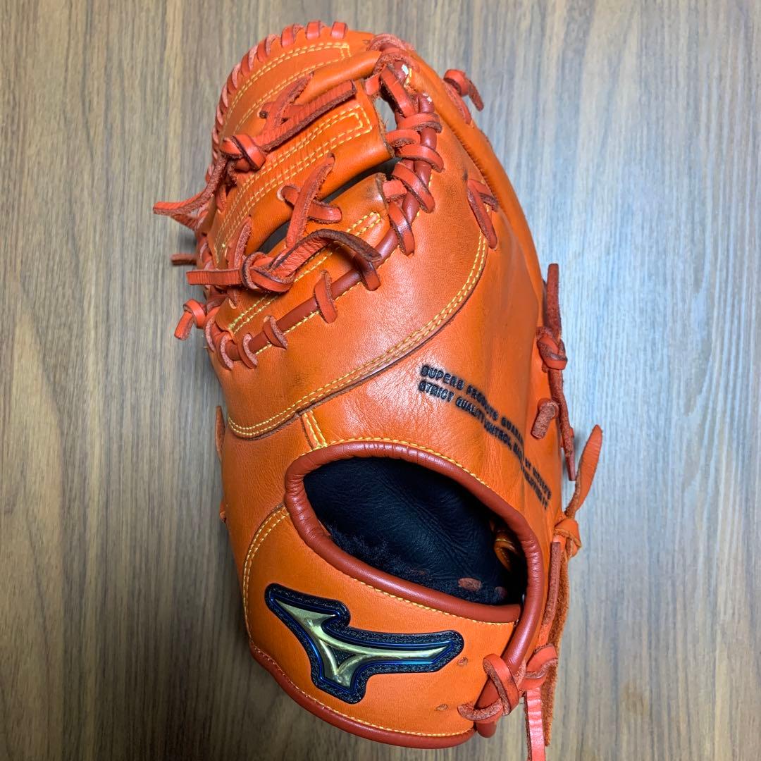 ファーストミット左利き用　オレンジ レザー 野球グローブ 軟式用ミズノ